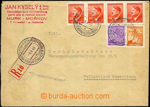 45597 - 1943 firemní R-dopis vyfr. zn. Pof.26, 54, 83 4x, s vlakovo