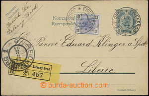 47533 - 1905 PC Mi.P153 sent as Reg to Liberec, uprated with stamp 2
