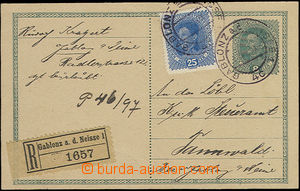 47534 - 1917 PC Mi.P235a sent as Reg to Tanvaldu, uprated with stamp