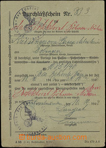 47560 - 1942 propustka pro přechod hranic do protektorátu ČaM, za