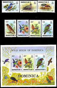 47974 - 1976 DOMINICA Mi.481-487 + Block 36 Birds, complete set of 7