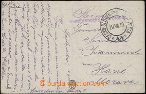 48116 - 1919 pohlednice s fialovým řádkovým razítkem 4. domobra