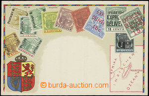 48454 - 1910? Mauritius, stmp postcard with emblem and map, color, U