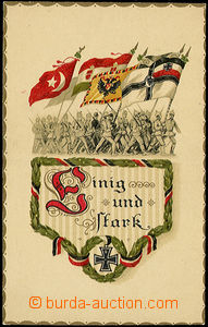 48495 - 1915? spojenecké vlajky nad pochodujícím vojskem s mottem