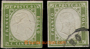 49092 - 1855 Mi.10c, olive green, 2 pcs of, 1x almost small postmark
