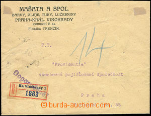 49752 - 1920 commercial Reg letter franked with. on reverse corner s