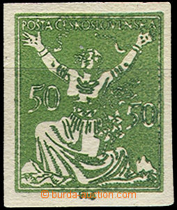 49829 - 1920 Pof.156N 50h green, imperforated smudged printing, in t