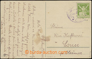 49929 - 1922 pohlednice vyfr. zn. Pof.156 s retuší pravé číslic