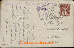 50122 - 1921 vyfr. pohlednice s řádkovým raz. Českoslov. domobra