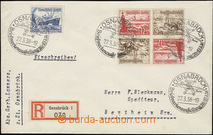 50269 - 1938 R dopis vyfr. 4ks zn. Mi.2x651, 2x656 ve 4-bloku a Mi.6