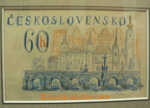 50655 - 1967 C. Bouda - original draft of the Pisek stamp 60h for po