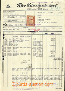 50909 - 1937 invoice firm RICO - Prague with mounted 20h Bohemian an