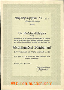 50960 - 1943 obligation Die Sudetes - Kühlhaus g.m.b.h. on/for 600R