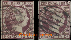 51042 - 1853 mi.18, 2 pieces, 1 stamp with tight cut, catalogue 200