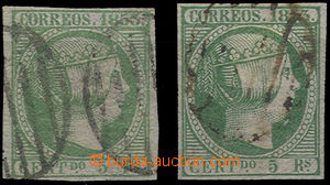 51043 - 1853 Mi.20, 2 pieces, different colour tints - 1x deep green