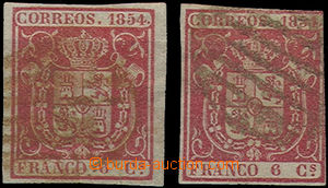 51045 - 1854 Mi.25, 2 pieces of stamps with red(!) straight line pos