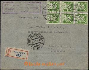 51080 - 1925 Reg letter with Pof.156 6x, 50h green, 1x plate variety