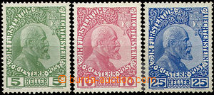 51214 - 1912 Mi.1-3x Kníže Johann II., u hodnoty 10h nepatrná bí