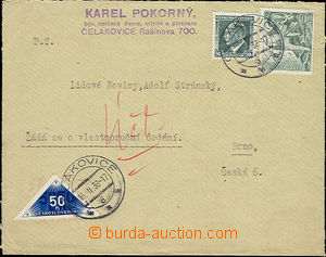 51401 - 1938 firemní obyčejný dopis adresovaný na redakci Lidov