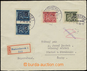 51578 - 1945 CENSORSHIP  Reg letter to Bohemia, with Bratislava issu