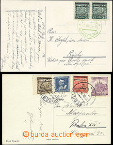 51837 - 1939 2x postcard franked with. overprint stamp. various valu