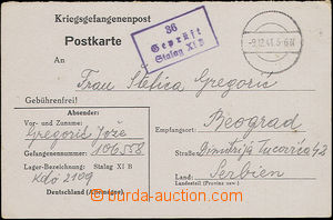 51857 - 1941 Stalag XI B, card sent Serbian prisoner to Belgrade, fr