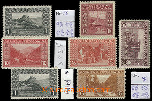 52078 - 1906 assembly of 7 pieces of stamps with various perforation
