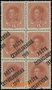 52190 -  Pof.38, vertical block of 6 with shifted overprint outside 