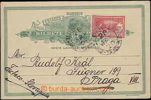 52307 - 1928 BRASIL post card 100R sent to Czechoslovakia, added fra