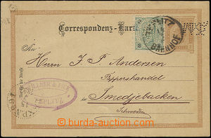 52468 - 1892 dofr. dopisnice Mi.P92 zaslaná do Švédska, zn. 3Kr i