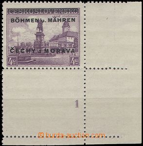 54006 - 1939 Pof.17 KD, dolní rohový kus s kupónem a DČ 1, svě