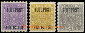 55213 - 1918 Mi.225-227xA air-mail overprint, 1x missing corner (227