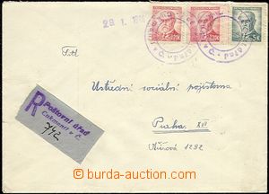55323 - 1946 Reg letter with Pof.418 2x, 424, bicircular provisional