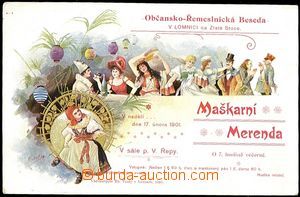 55620 - 1901 invitation card for Maškarní merendu in/at Lomnici on