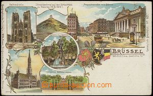 56228 - 1900 Brussels (Bruxelles) - litografická koláž, tramvaj, 