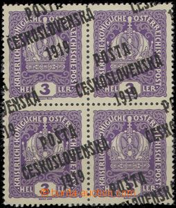 57187 -  Pof.33, block of four with significant shifted overprint on