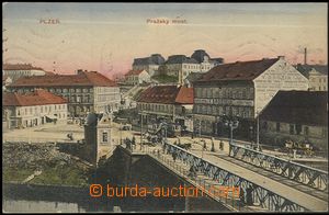 57280 - 1916 Plzeň - Pražský most, tramvaj; prošlá, otlak v hor