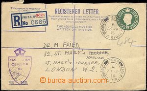 57494 - 1945 postal stationery cover for Reg letter (3p), to London 