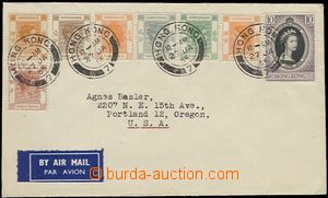 57523 - 1955 air-mail letter to USA, multicolor franking, CDS Hong K