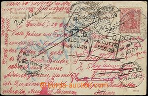 57572 - 1909 postcard with Germania 10Pf, to Calcutta in/at India, C