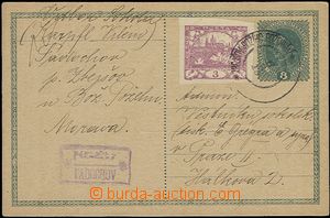 57644 - 1919 PC Charles 8h with uprated with stamp 3h Hradčany, bro
