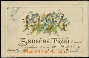 57835 - 1903 New Year's greeting, embossed, gilt; long address, Us, 