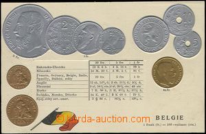 57852 - 1905 coins on postcards, Belgium, embossed, gilt; Un, very g