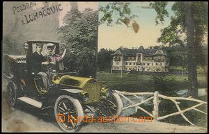 57853 - 1909 Luhačovice - koláž, vila Jestřabí, automobil Lauri