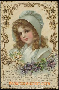 57880 - 1900 děvčátko v čepci, litografická koláž; DA, prošl