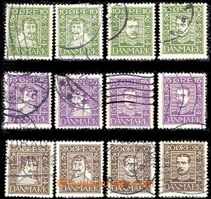 58088 - 1924 Mi.131-142 Christian IV. and X., various postmark (1x w