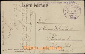 58291 - 1918 postcard to Bohemia sent by FP, straight line postmark 
