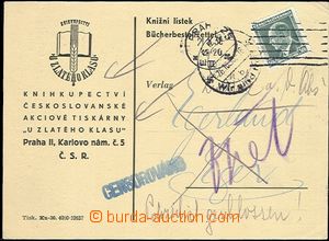58389 - 1938 firemní lístek zaslaný z Prahy 21.X.38 do obsazenéh