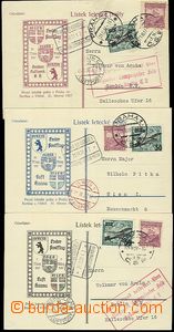 58610 - 1927 3ks lístků letecké pošty pro I.lety, 1x Praha - Ví