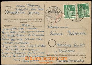 58637 - 1949 card sent from Germany to Czechoslovakia Us Czechosl. c